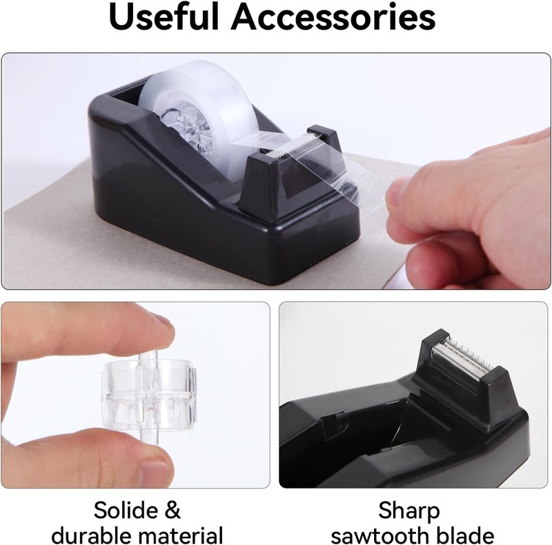 yuun Black Desk Accessories, Office Supplies Set with Stapler, Tape Dispenser, Staple Remover, Pen Holder, Scissor, Binder/Paper Clips, Ballpoint Pen, Clear Tape and 1000pcs Staples - Image 4